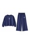 Girls' Navy Blue Sweatshirt with Crew Neck and Wide-Leg Palazzo Sweatsuit Set - 2