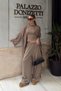 Khaki Slit Cardigan, Short-Sleeved Cropped Top, and Wide-Leg Pants Women's 3-Piece Top and Bottom Set - 2
