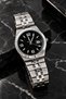 Men's Wristwatch: Silver-Toned, Steel Strap, Black Dial, Calendar, Stylish Design - 3