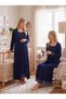 New Season Navy Blue Lace-With Sleeve Detail, Easy-Breastfeeding Design, Long-Sleeved Postpartum and Maternity Robe and Nightgown Set - 5