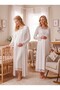 New Season Ecru Lace-With Sleeve Detail, Easy-Breastfeeding Design, Long-Sleeved Postpartum and Maternity Robe and Nightgown Set - 3