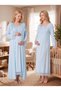 New Season Blue Lace-Sleeve Detail, Easy-Breastfeeding Design, Long-Sleeved Postpartum and Maternity Robe and Nightgown Set - 2