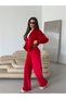 TREND SPECIAL DESIGN EMBROIDERED DETAILS HOODED ZIPPERED CARDIGAN - WIDE-LEG BELOW-THE-KNEES VELVET-TIMED SWEATSUIT SET - 2
