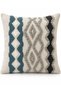 Bohemian Geometric Patterned Textured Decorative Cushion – Ecru, Teal, Gray