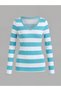 Blue and White Striped Long-Sleeved Basic Blouse