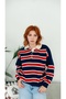 Women's Navy, Red, and Ecru Striped Polo Collar Knit Sweater - 4