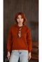Women's Cinnamon-Colored Polo Collar Sweater with Scarf Detail