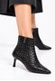 Women's Knitted Detail Classic Heeled Boots 5129 BLACK LEATHER - 5