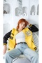Women's Yellow and Black Sleeve Embroidered Snap-Fastened College Jacket - 3