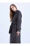 Women's Black Soft Leather-Belted Maxi Trench Coat - Oversized Buttoned Faux Leather Coat - 7