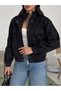 New Season Women's Oversized Mock Neck Double-Pocket Imported Suede Jacket - 2