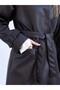 Women's Black Soft Leather-Belted Maxi Trench Coat - Oversized Buttoned Faux Leather Coat - 4