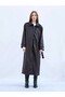 Women's Black Soft Leather-Belted Maxi Trench Coat - Oversized Buttoned Faux Leather Coat - 8