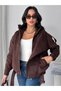 Women's New Season Oversized Mock Neck Imported Suede Jacket with Belt Detail - 6