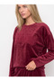 WOMEN'S LONG-SLEEVED VELVET PAJAMA SET, STRAIGHT-LEG, RED - 4