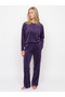 WOMEN'S LONG-SLEEVED VELVET PAJAMA SET, STRAIGHT-LEG, PURPLE - 5