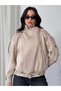 Women's New Season Oversized Mock Neck Imported Suede Jacket with Belt Detail