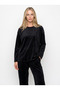 WOMEN'S LONG-SLEEVED VELVET PAJAMA SET, STRAIGHT-LEG, BLACK