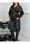 New Season Women's Mock Neck Leather Belted Trench Coat - 5