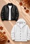 Men's 2-Piece Jacket Set – Double-Pocket Leather Bomber Jacket and Hooded Button-Up Plush Jacket