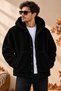 2-Piece Unisex Hooded Plush Fleece Jacket Set – Winter-Weight, Thick-Textured, Button-Up, Double-Pocketed Oversized Cardigan Set - 3