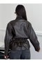 New Season Women's Mock Neck Leather Belted Trench Coat - 4