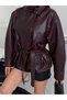 New Season Women's Mock Neck Leather Belted Trench Coat