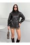 New Season Women's Leather Jacket with Elastic Waistband and Mock Neck Detail - 6