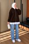 Women's 3-Ply Fleece-Lined Hooded Modest Basic Sweater Cardigan with Ruffle Detail 394 - 5