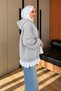 Women's 3-Ply Fleece-Lined Hooded Modest Basic Sweater Cardigan with Ruffle Detail 394 - 3