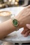 Vintage Elegant Women's Wristwatch | 21 mm Gold-Silver Steel Strap, Green Dial - 3