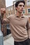 Men's Premium Soft-Textured, Pilling-Resistant Polo Collar Knit Sweater, Taba, 27W2020