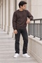 Men's Brown Brioche Knit Crew-Neck Sweatshirt, Relaxed Fit with Elastic Cuffs and Hem - 5