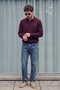 Men's Premium Soft-Textured, Pilling-Resistant Polo Collar Knit Sweater, Burgundy 27W2020 - 4