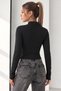 Women's Stretchy Blouse with a Mock Neck, Plunging Neckline, and Double-Button Detail - 3