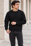 Men's Black Brioche Knit Crew-Neck Sweatshirt, Relaxed Fit with Elastic Cuffs and Hem - 2
