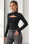 Women's Stretchy Blouse with a Mock Neck, Plunging Neckline, and Double-Button Detail - 2