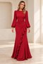 Women's Long-Sleeved Crew Neck Ruffled and Draped Maxi-Length Evening Gown