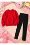 Girls' Straight-Leg Leggings Set with Unprinted, Crew Neck Sweatshirt—Top and Bottom Set, 3-Ply Brushed Inside Ribbed