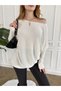 Low-Neck, Wide-Sleeve, Sleeve Detail Knit Blouse