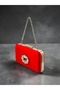 Red Satin Baguette Buckled Square Short Chain Strap Women's Evening Bag for Weddings and Engagements - 6