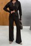 Women's Dark Brown Double-Layer Cardigan and High-Leg, Wide-Leg Pants Top and Bottom Set of Knit Clothes - 5