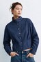 Women's Mock Neck Square-Patterned Shirt Jacket - Navy Blue