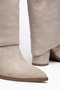 Women's Beige Suede Slip-On Boots with Ruched Detail - 4