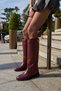 OCEAN WOMEN'S BURGUNDY Genuine Leather Riding Boots with Buckle Detail - 4