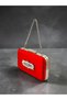 Women's Evening Clutch with a Short Chain Strap, Featuring a Red Satin Brooch with Crystal Stones, for Weddings and Engagement Parties - 6