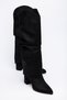 Women's Black Suede Slip-On Boots with Ruched Details - 5