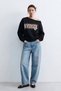 Women's one-shoulder open-back riverside printed sweatshirt - black - 2