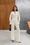 Women's Ecru Double-Layer Cardigan and High-Leg Wide-Leg Pants Top and Bottom Set Knit Set - 3