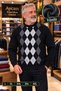 Men's Diamond Patterned Crew Neck Knit Sweater - 2